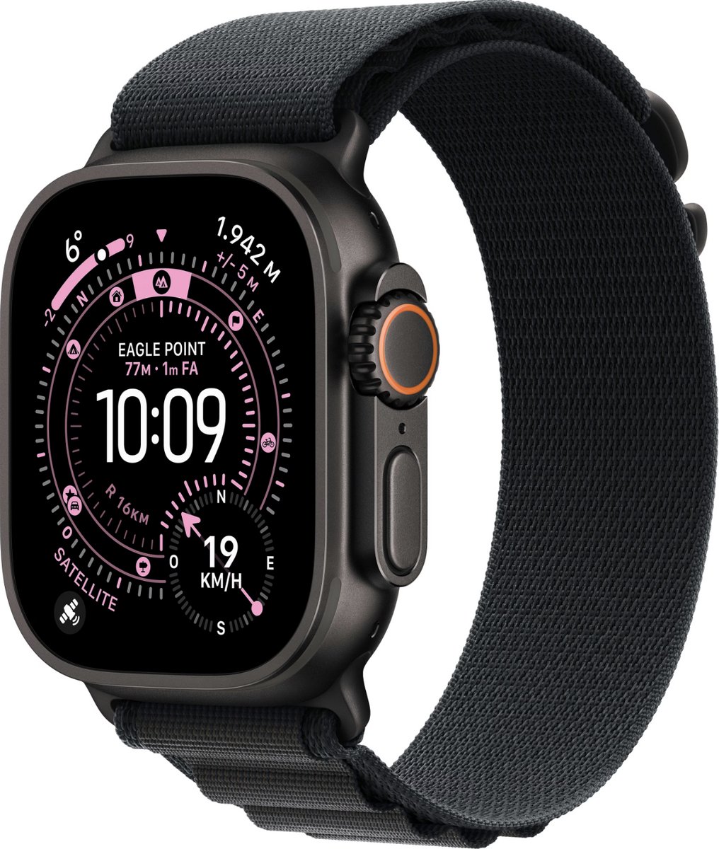 Apple Watch Ultra 3 (2024) - 49mm - Wi-Fi + 5G - Zwart Titanium - Black Alpine Loop Large