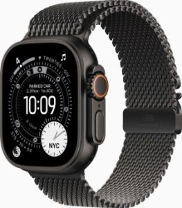 Apple Watch Ultra 3 (2024) - 49mm - Wi-Fi + 5G - Zwart Titanium - Milanese Loop - Zwart - Large