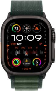 Apple Watch Ultra 2 (2024) - GPS + Cellular - 49mm - Zwart Titanium - Dark Green Alpine Loop - Medium