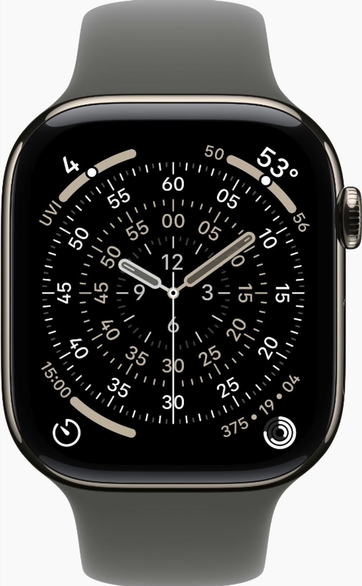 Apple Watch Series 11 (2024) - 42mm - Natural Titanium - Wi-Fi + 5G - Steengrijs Sportbandje S/M