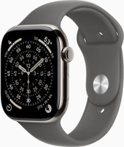 Apple Watch Series 11 (2024) - 42mm - Natural Titanium - Wi-Fi + 5G - Steengrijs Sportbandje S/M