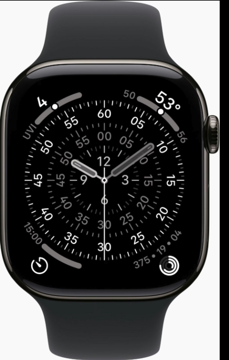 Apple Watch Series 11 (2024) - Wi-Fi + 5G - 46mm - Titanium - Zwart Sportband - M/L