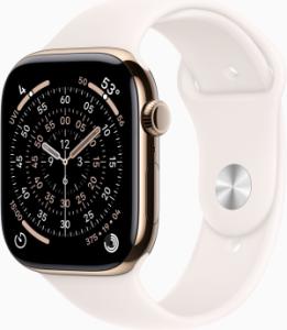 Apple Watch Series 11 (2024) - Wi-Fi + 5G - 46mm - Goud Titanium - Lichtroze Sportbandje - S/M