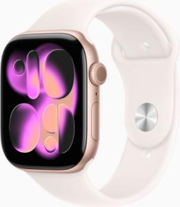 Apple Watch Series 11 (2024) - GPS - 42mm - Roségoud Aluminium - Lichtroze Sportbandje - S/M