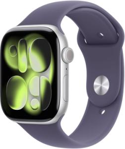 Apple Watch Series 11 (2024) - 46mm - Zilver Aluminium - Sportband Paarse Nevel - M/L
